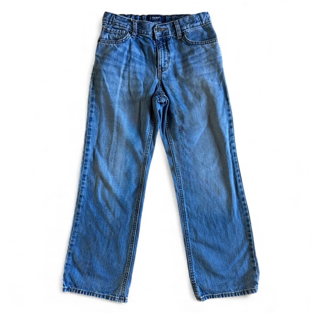 Old Navy Loose Fit Straight Leg Jeans Adjustable Waist Blue Denim Kids Size 12